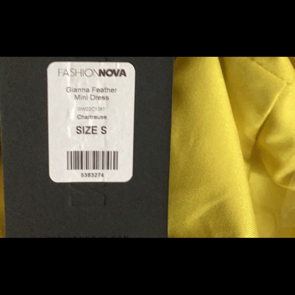 Glamorous Yellow Satin and Feather Dress - Picture 5 of 7